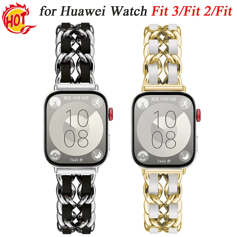 Leather Metal Band for Huawei Watch Fit 3 Strap Smart Wristband Stainless steel bracelet Bracelet Huawei fit 2 fit 1 Accessories