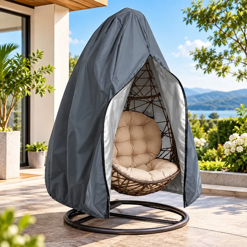 195D Oxford Cloth Hanging Egg Chair Cover Waterproof Outdoor Swing Chair Dust Cover Zippered Rain Snow Protection Adjustable Hem