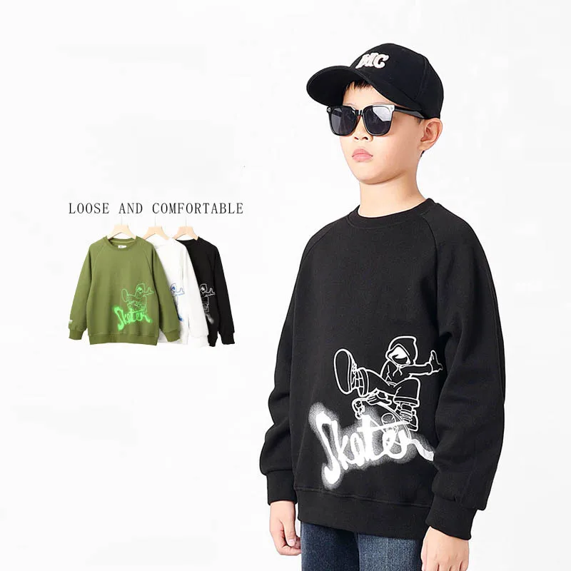 4-12Y Boys Spring Sweatshirt Cartoon Pattern Letter Round Collar Raglan Long Sleeve Children Boy Pullovers Cotton Junior Boy Top