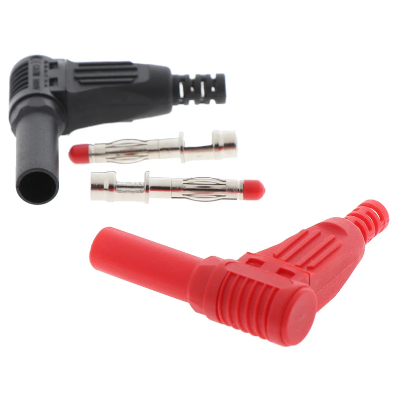 2Pcs Red+Black 4mm Male Right Angle Insulation Banana Plug Multimeter Test