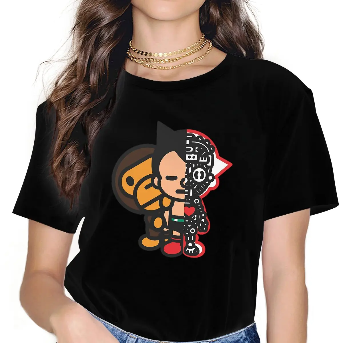 With Monkey Women Shirts Tetsuwan Atom Anime Astro Boy Manga T-shirt Kawaii Vintage Female Clothing