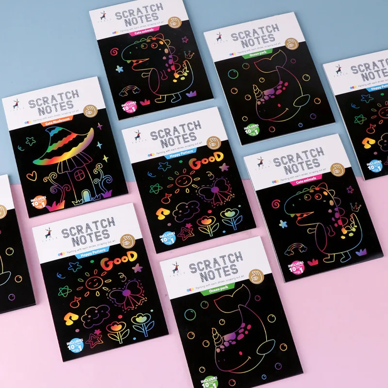 Children's Colorful Puzzle Scratching Notes Handmade Graffiti Paper DIY Creative Cartoon Scratching Wax Painting