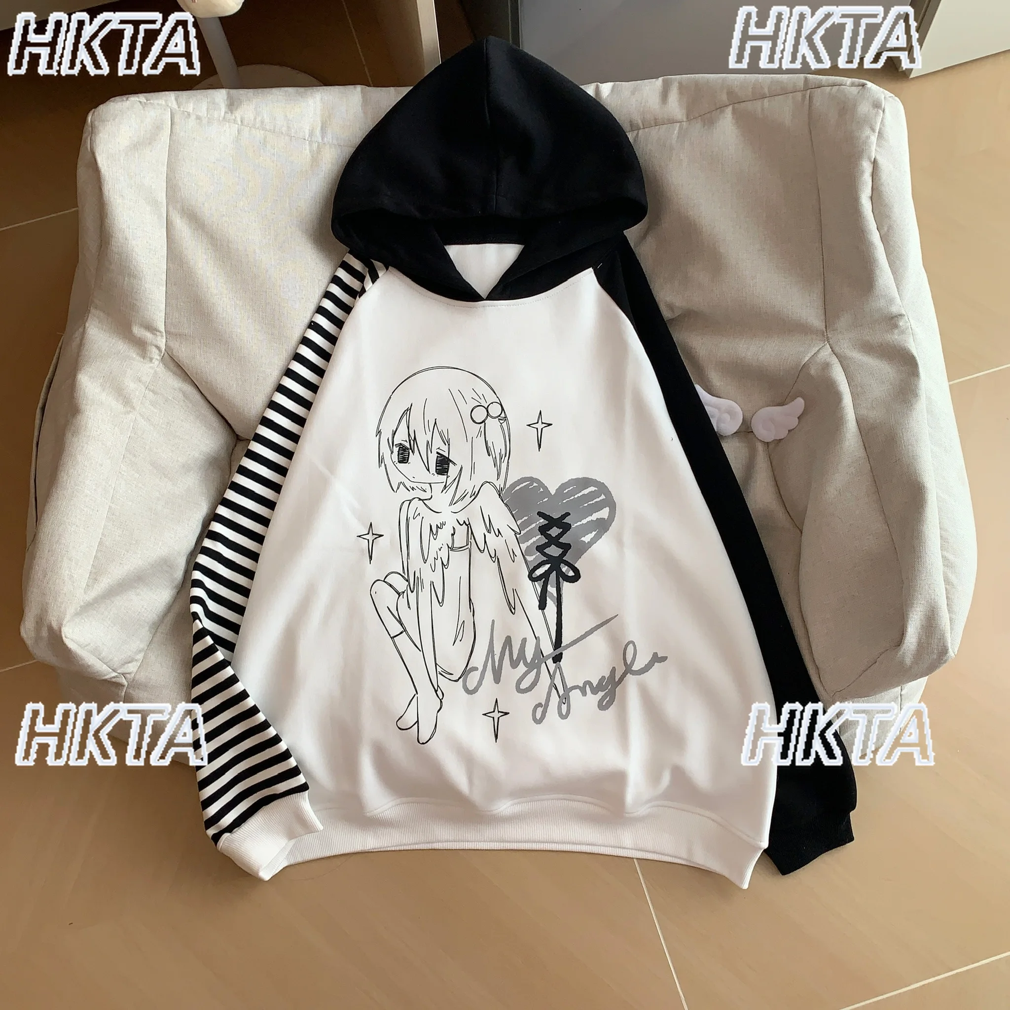 Color a juego costura a rayas versátil diario de manga larga sudaderas de lana chaqueta de invierno nuevo abrigo cálido con capucha sudaderas con capucha para mujer