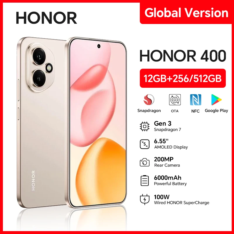 2025 جديد HONOR 400 الإصدار العالمي 5G الهاتف الذكي 6.55 ''AMOLED عرض 200MP كاميرا 6000 mAh 100W SuperCharge OTG NFC أندرويد 15
