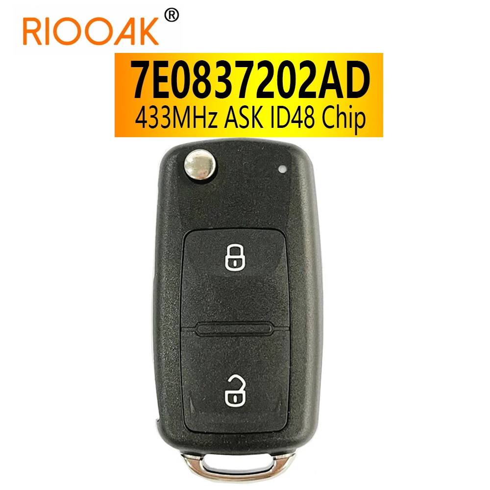 Llave remota de coche con tapa para VW Amarok, llave de 433Mhz ASK con Chip transportador ID48 7E0 837 202 AD, 7E0837202AD