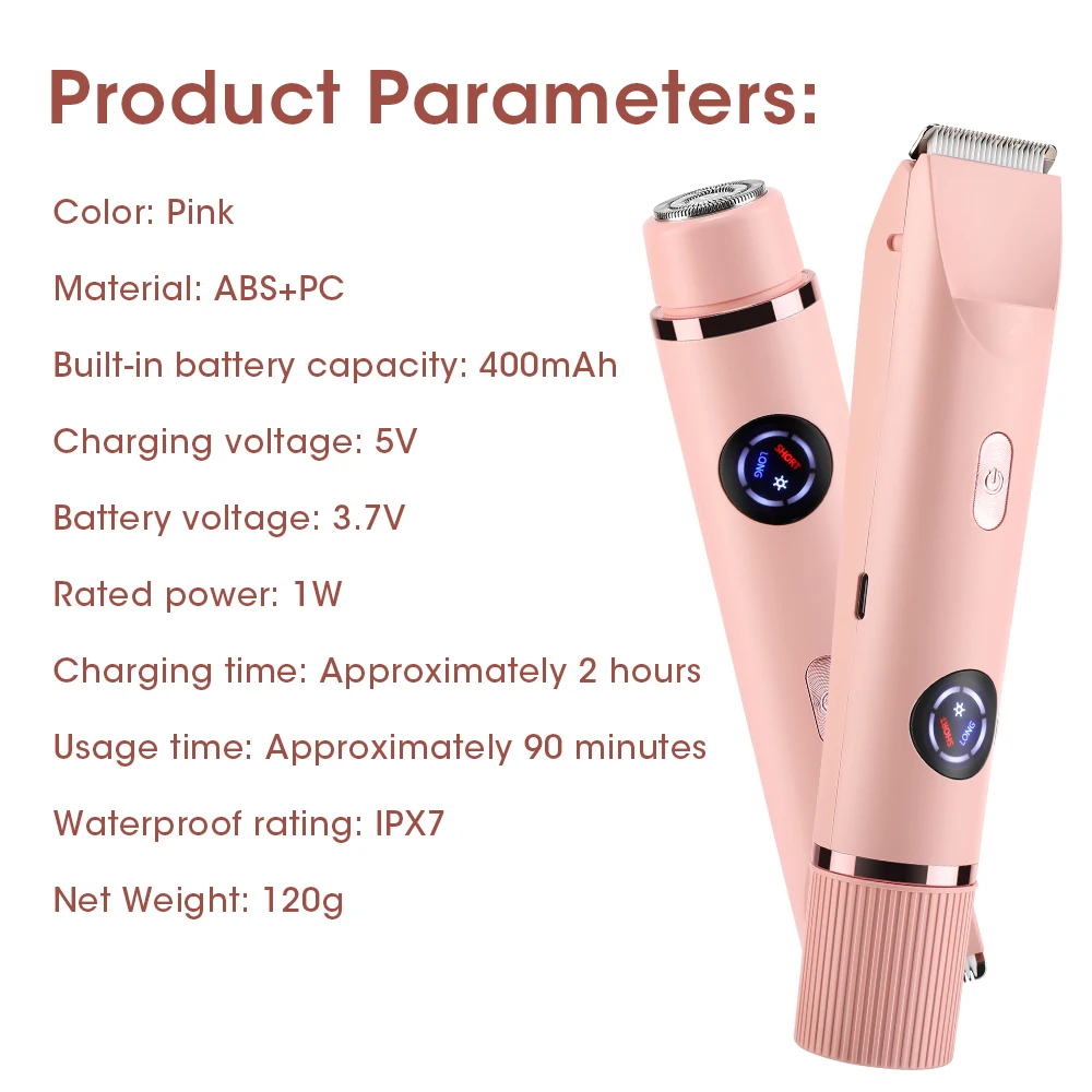 2-in-1 Elektrorasierer für Frauen, wasserdichter Bikini-Trimmer mit zwei Köpfen, Körper- und Gesichtshaarentfernung, Damenrasierer, Körper-Epilierer – Detail 10