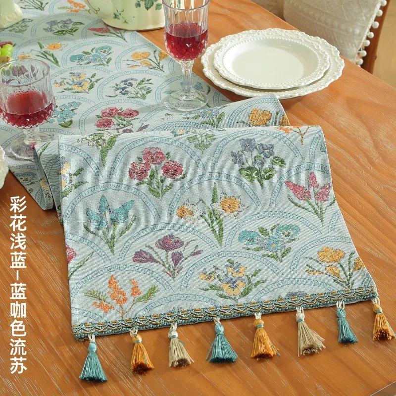 Retro Colored Tassel Table Flag European Light Luxury Jacquard Tablecloth Dining Table TV Cabinet Non Slip Long Towels
