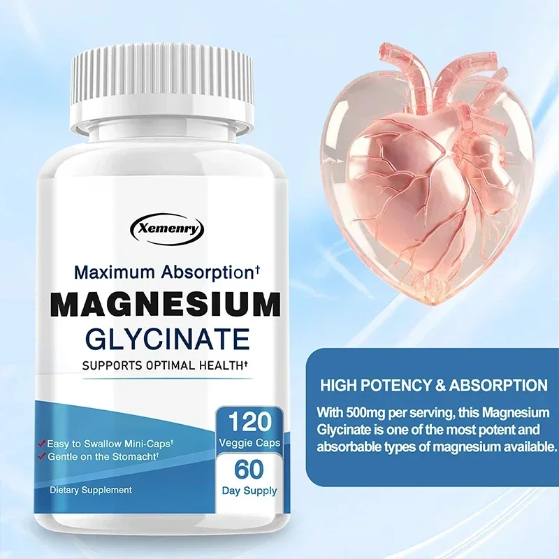 

Magnesium Glycinate - Support Heart Health, Soothe Nerves, Promote Muscle Growth, Relieve Mood, and Improve Sleep Quality