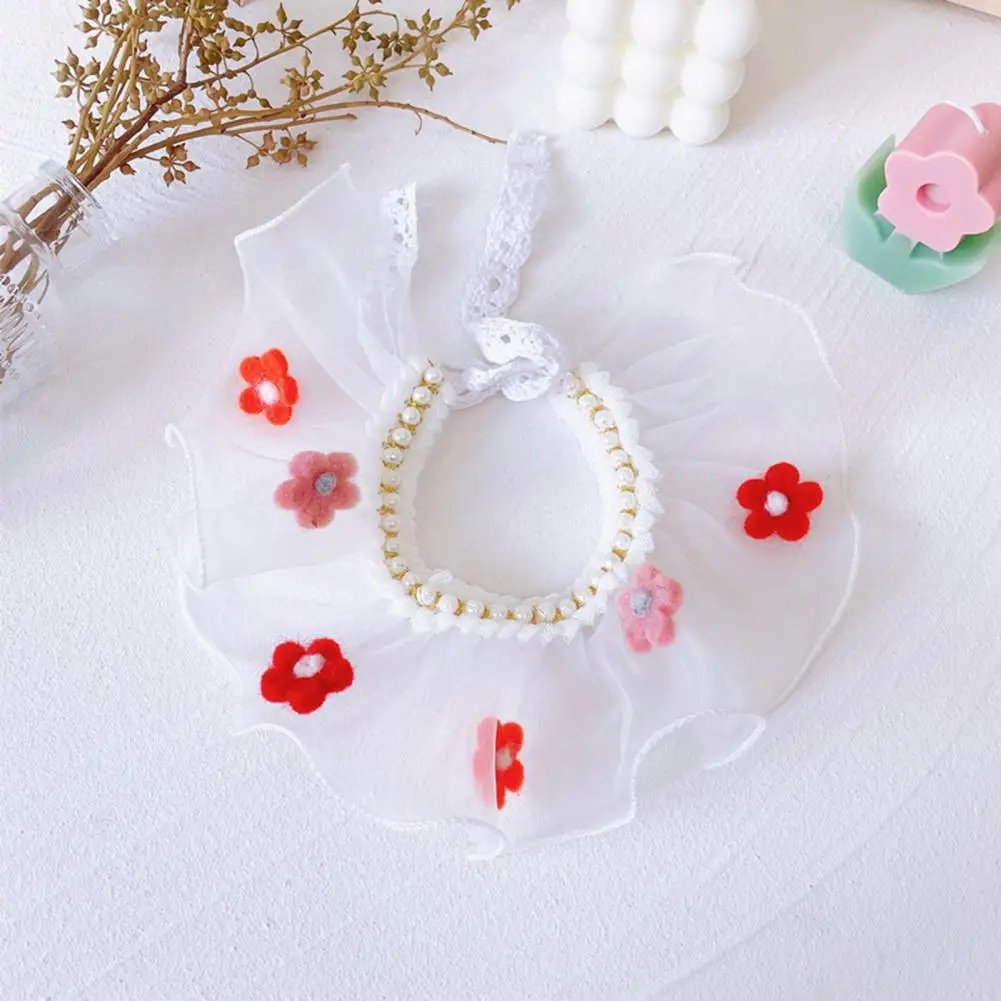 Babero de encaje para mascotas, toalla de Saliva con lazo, flor de celosía, gato, perro, Collar de decoración, Bandana, accesorios para mascotas, 1 unidad