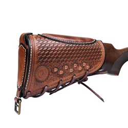 Tourbon Vintage Leather Gun Buttstock Cover Rifle Cheek Rest Adjustable Extension with Inserts Protector Pad Hunting Accessories