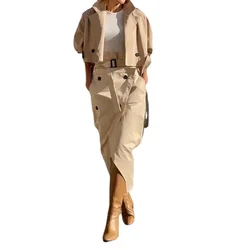 Streetwear Cargo Set Long Sleeve Jacket and Wrap High Split Skirts Suit 2024 Two 2 Piece Sets Outfits Tracksuit