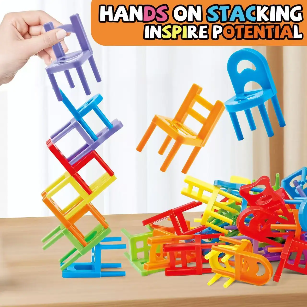 Educational toy folding chair. Stack the chairs freely and let your imagination run wild. Parent-child interaction. Gift.