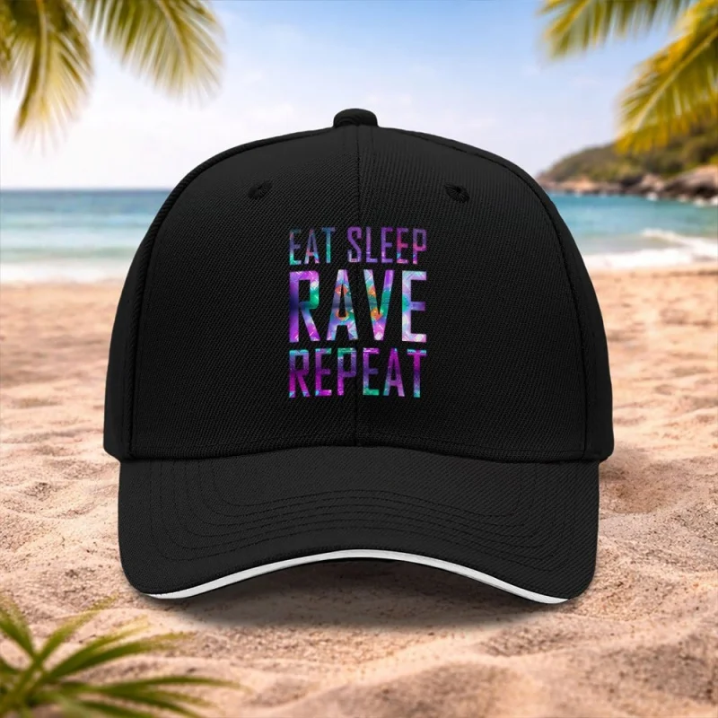 EAT RAVE REPEAT Unisex Baseball Cap for Music Festivals, Weddings, Parties, Cycling, Camping – Multiple Colors