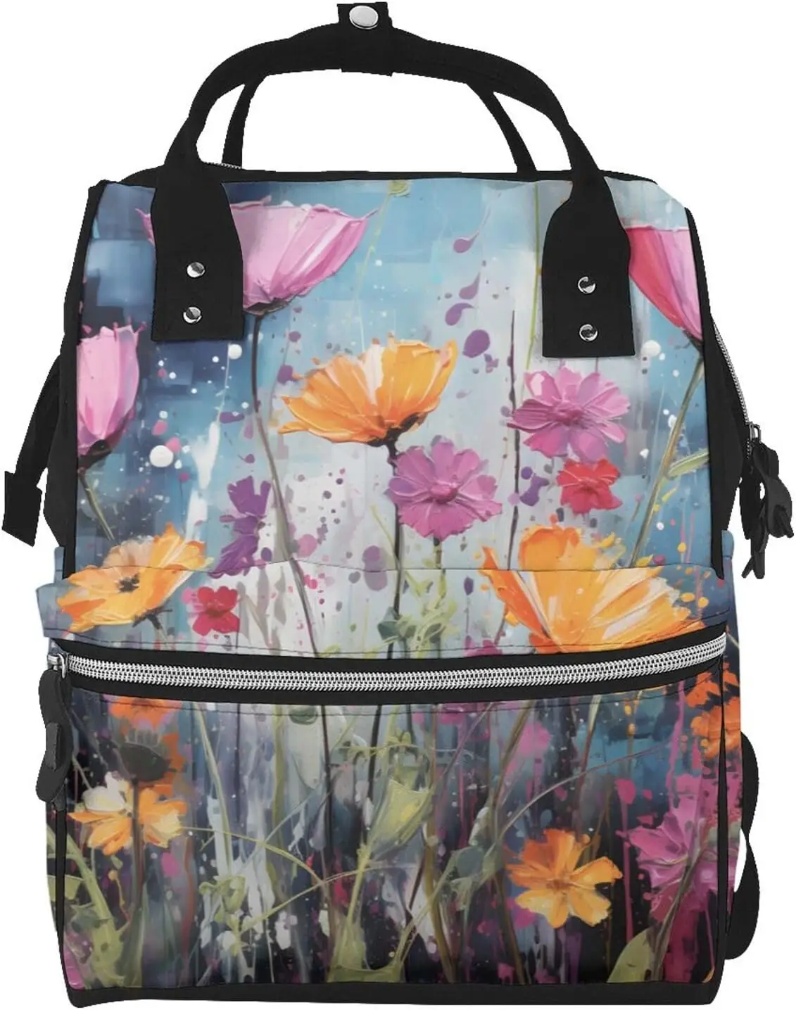 Spring Flower Print Diaper Bag Backpack for Women Multifunction Travel Nappy Bag Waterproof Mummy Backpacks Large Capacity