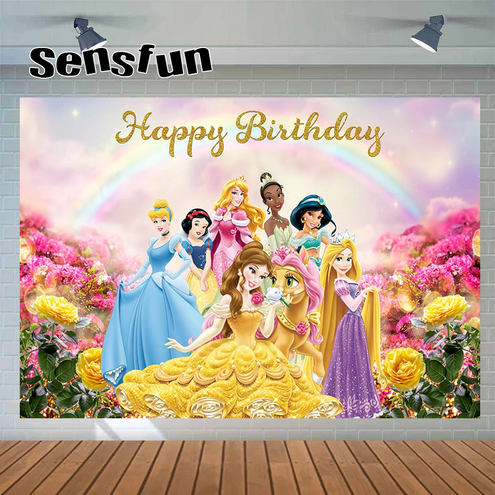 Disney Princesses Photography Backdrop for Girls Baby Shower Birthday Party Decor Fairy Table Kids Dessert Table Banner Supplier