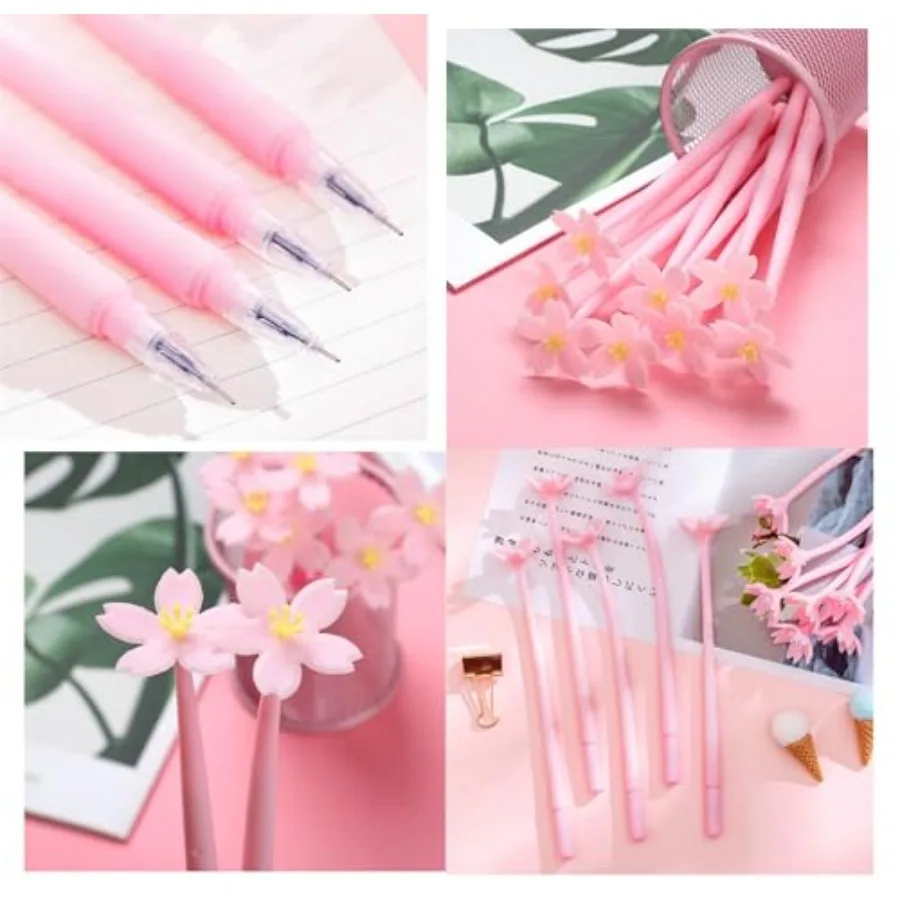 12 قطعة أقلام حبر جل على شكل زهرة وردية لطيفة أقلام كتابة 0.5 مللي متر حبر أسود متعة أقلام Kawaii السائبة للوازم المدرسية المكتبية