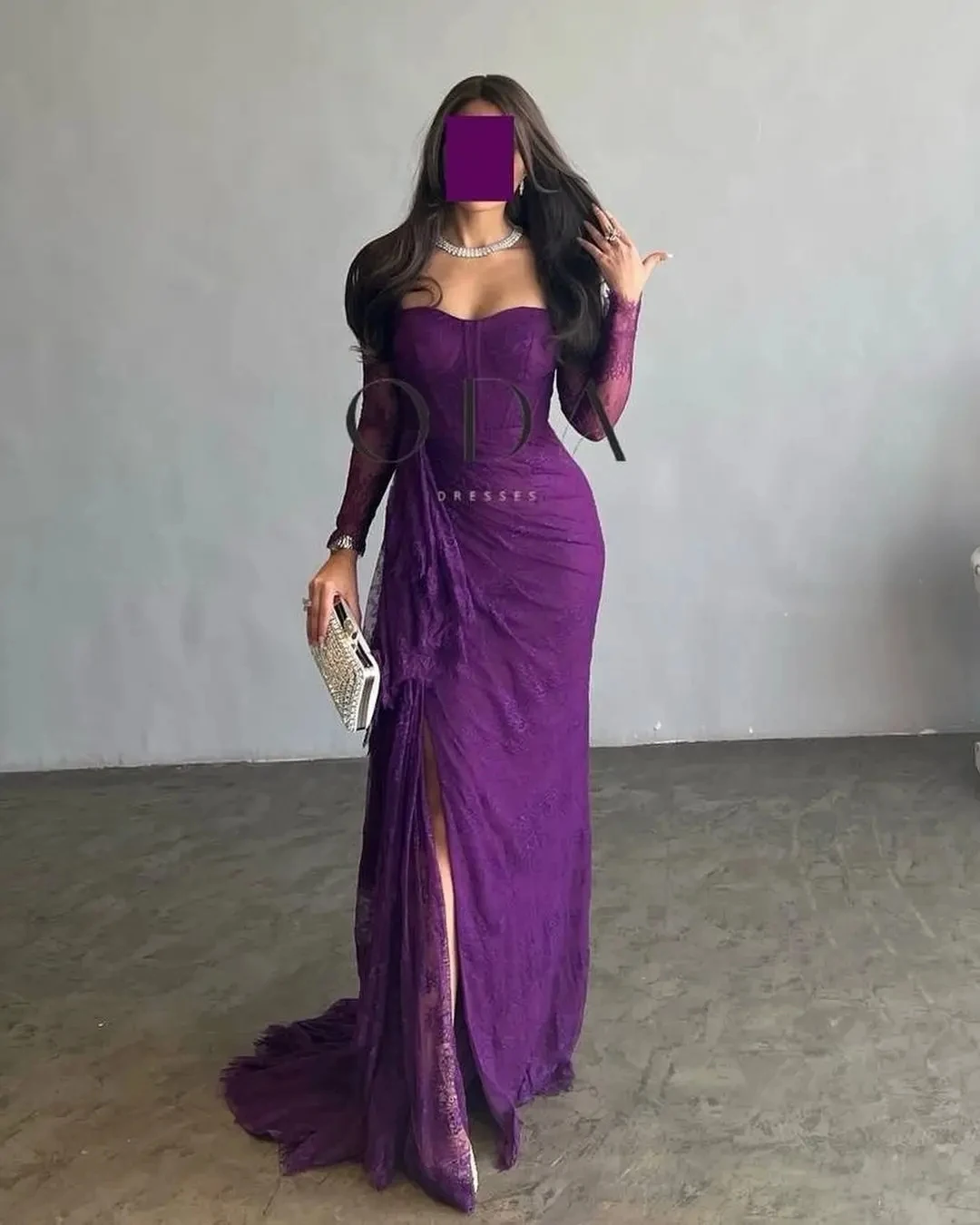 Jirocum luxo roxo renda vestidos de noite pescoço quadrado pura sobreposição sereia vestido para gala vestidos de festa de baile