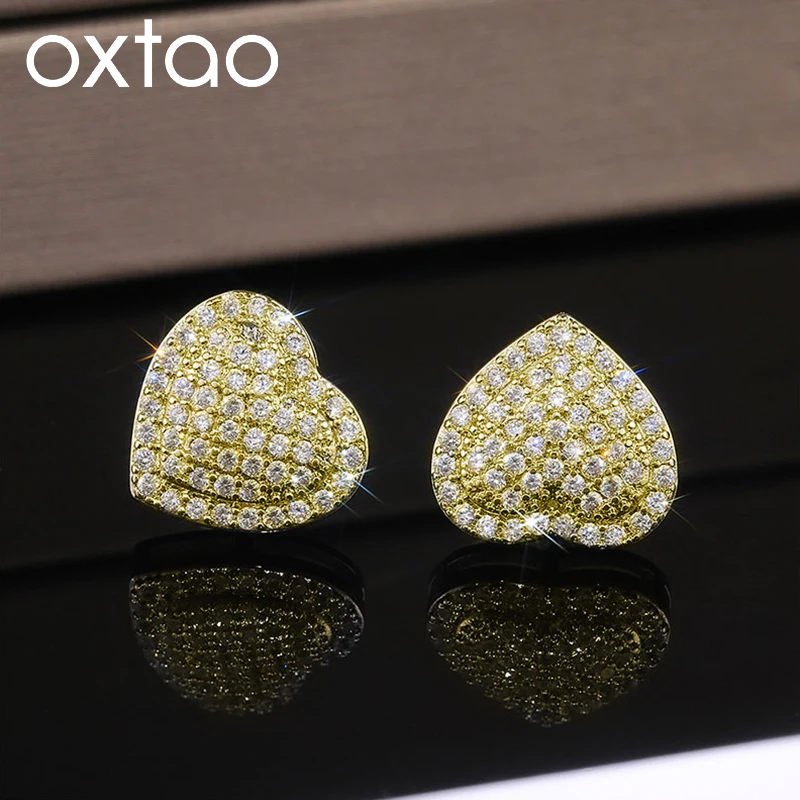 OXTAO Heart-shaped Earrings For Women Girls 14K Gold Filled D VVS1 Moissanite Stud Earrings Romantic Loving Wedding Jewelry Gift