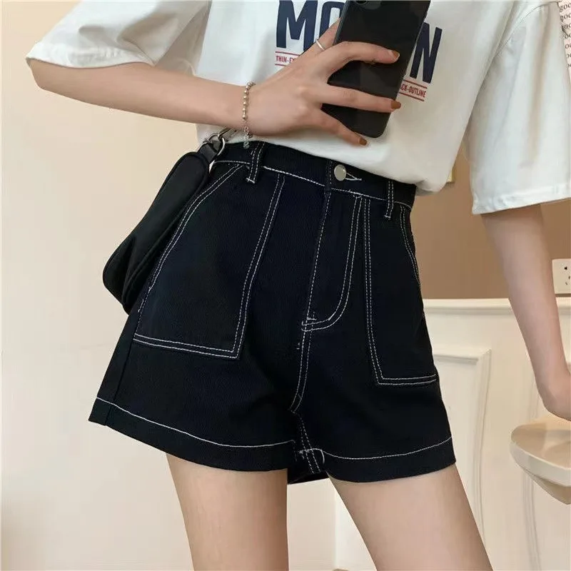 

Summer Denim Shorts for Women High Waisted Pocket A-line Denim Shorts Vintage Fashion Loose Casual Denim Shorts Female