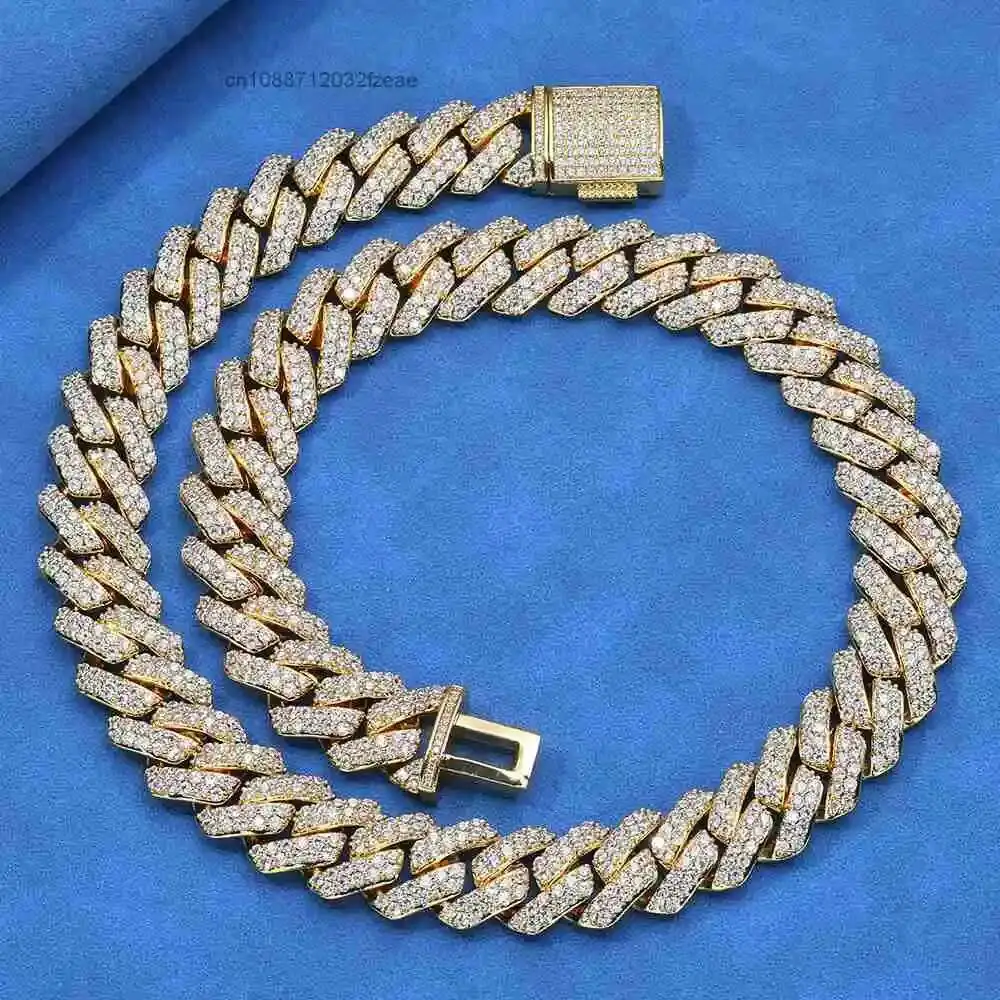 Luxury Hip Hop S925 Silver Moissanite Cuban Chain Necklace for Men 18k Gold Plated Necklaces for Women Fine Jewelry Iced Out Nec