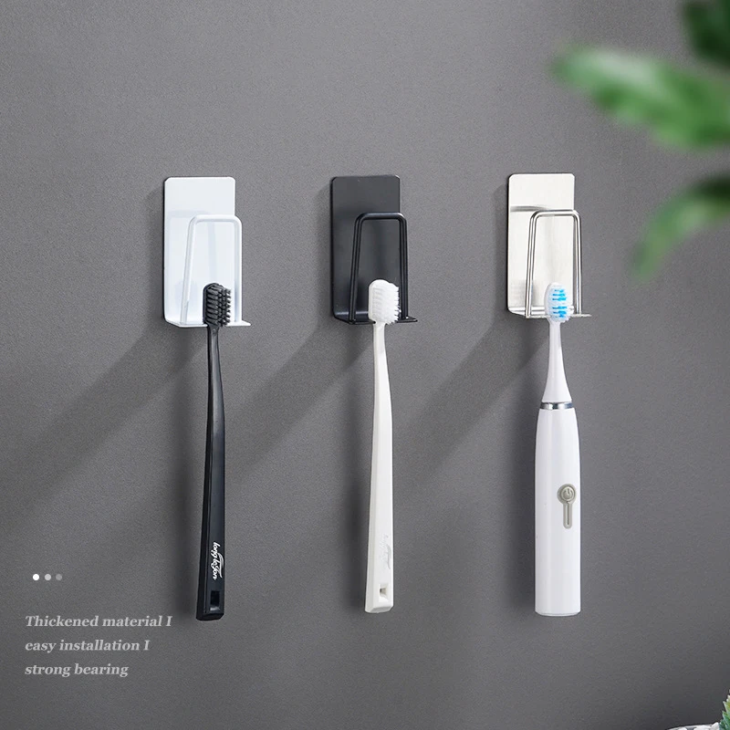 Stainless Steel Self-adhesive Wall Mount Toothbrush Holder Toothpaste Organizer Mouthwash Cup Stand Bathroom Accessories