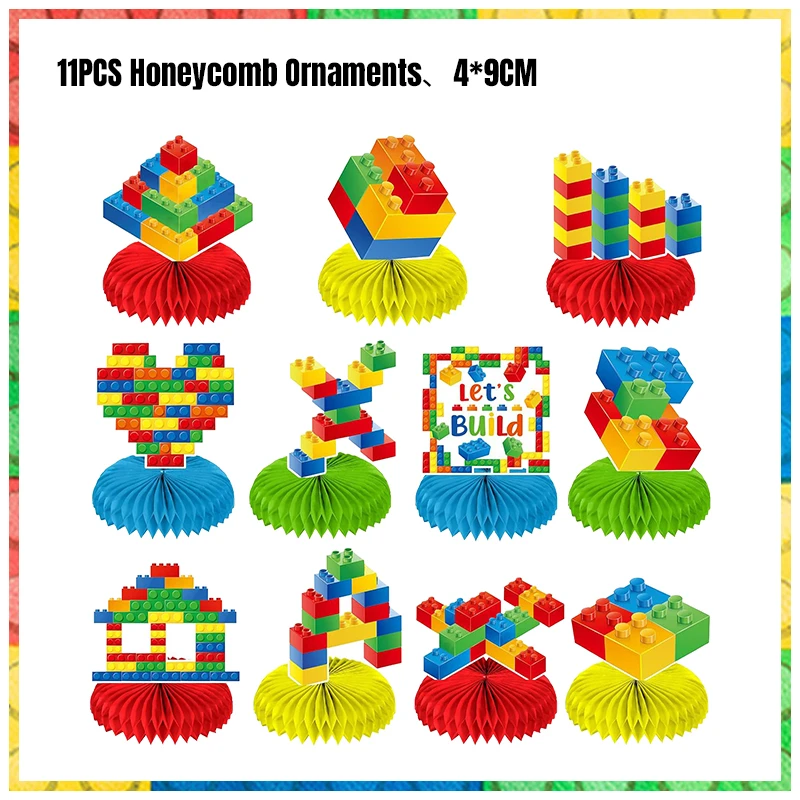 New Building Block Birthday Balloons Colorful Building Block Paper Plates Napkins Cups Party Decoration Kit Supplies Baby Shower