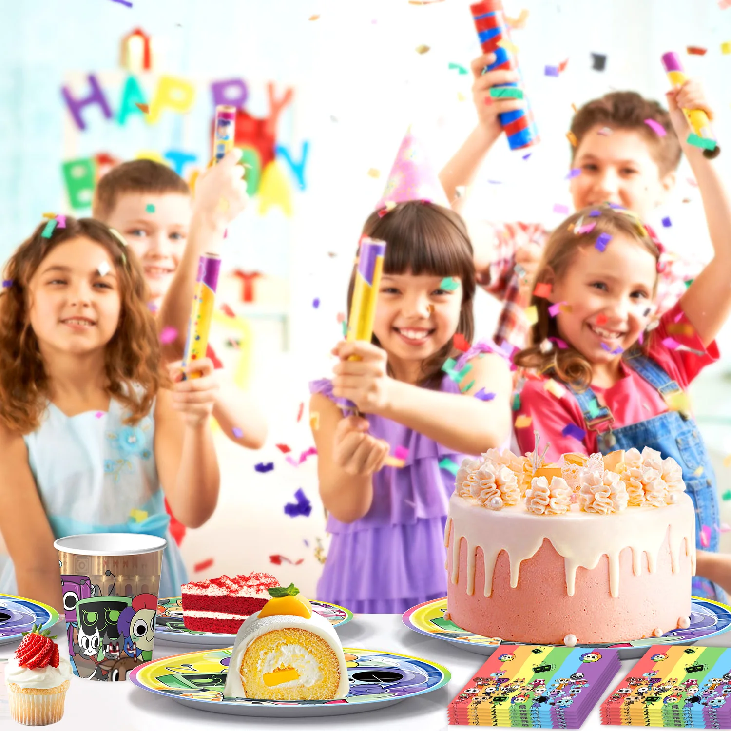 جديد Dandys العالم حفلة عيد ميلاد ديكور Dandy العالم مفرش المائدة لوحة كأس المناديل شنطة هدايا استحمام الطفل بنين بنات حفلة الحسنات هدية