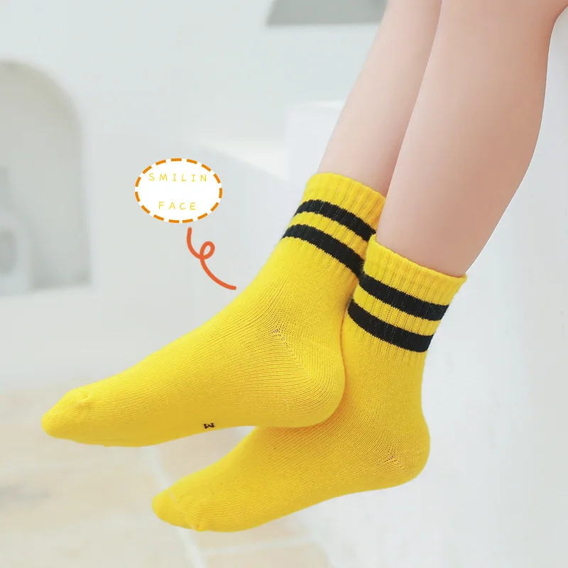 1-12 Yrs Children Socks Candy Color Breathable Cotton Boys Girls Sports Socks Black Strips Spring and Autumn Students Tube Socks