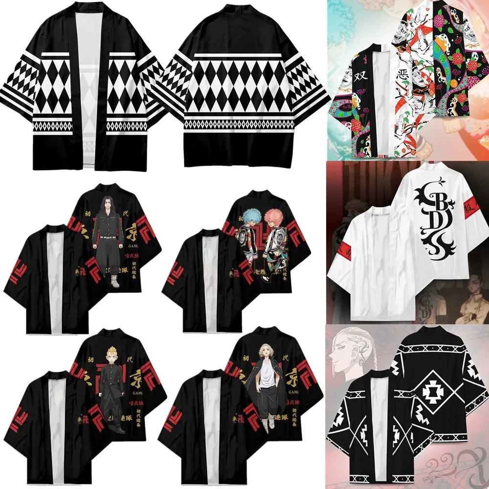 Fashion Kimono Cardigan Tokyo Revengers Cosplay Traditional Kimonos Draken Printed Outerwear Top MIKEY Male Harajuku Clothing