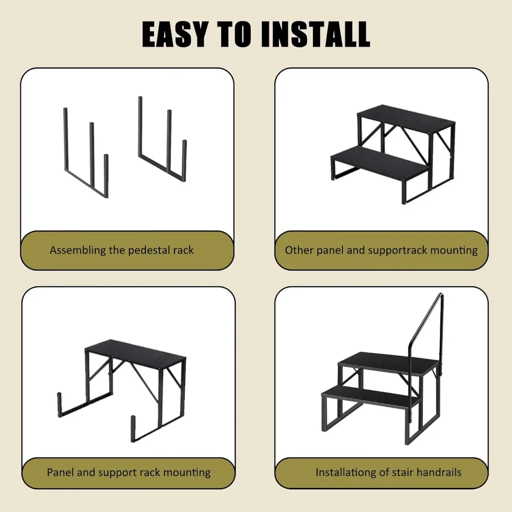 سلم حوض سباحة عالي التحمل فوق الأرض بسعة 660 رطل، ومقبض مقعد متدرج، وخطوات خارجية للمخيمات والمركبات الترفيهية، ومساعدات الوصول