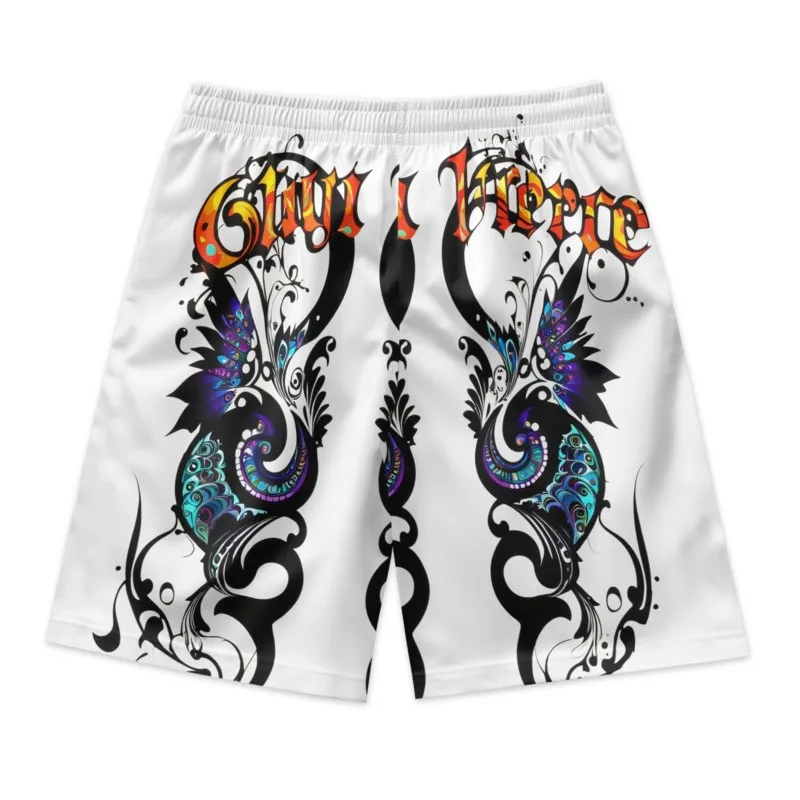 Dreamy Butterfly Print Men's Drawstring Waist Shorts Quick Dry Polyester Breathable Beach Shorts Casual Sport Shorts