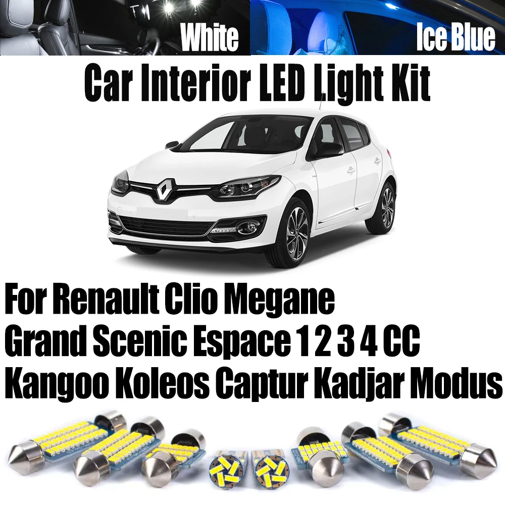 Canbus interior kit de luz led para renault clio megane grand scenic espace 1 2 3 4 cc kangoo koleos captur kadjar modus lâmpada do carro