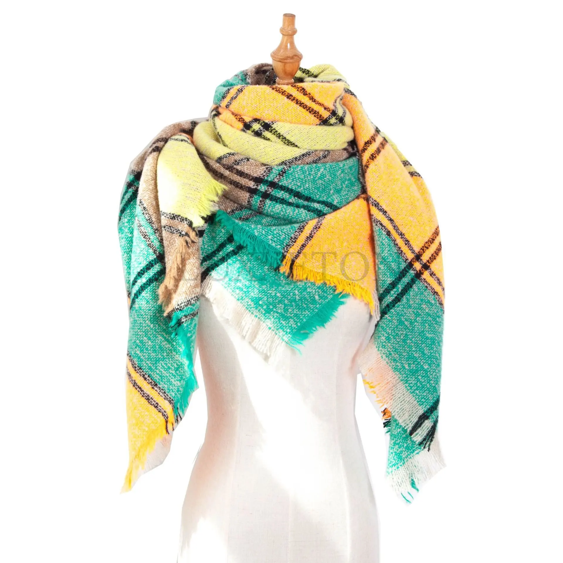 Women Plaid Scarf Lady Shawl Soft Warm Foulard Knitted Cashmere Poncho Blanket Wraps Female Lattice Wool Scarves Luxury Brand