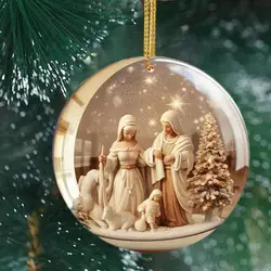 Christmas Tree Nativity Decorations 2D Acrylic Holy Family Statue Ornaments Colorful Pendant With Rope Festival Gift Home Decor