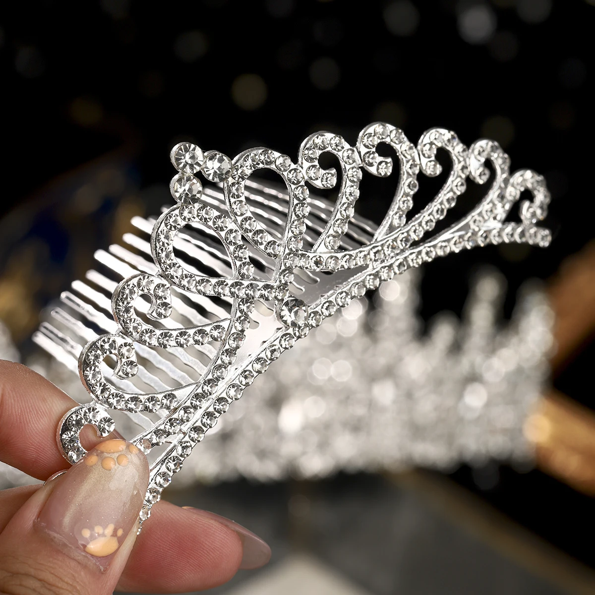 مجموعة تيارا الزفاف الكريستالية الرائعة من الفضة، تاج لطيف مع أمشاط الشعر، أغطية الرأس لحفلات الأم والبنت، إكسسوارات الشعر #5