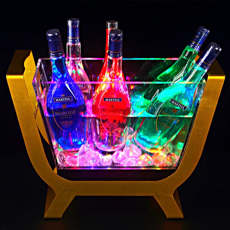 Boat Shaped 6 Bottles Champagne Bar Ice Barrel LED Luminous Beer Wine Bottle Holder Led Rechargeable Acrylic Ice Bucket