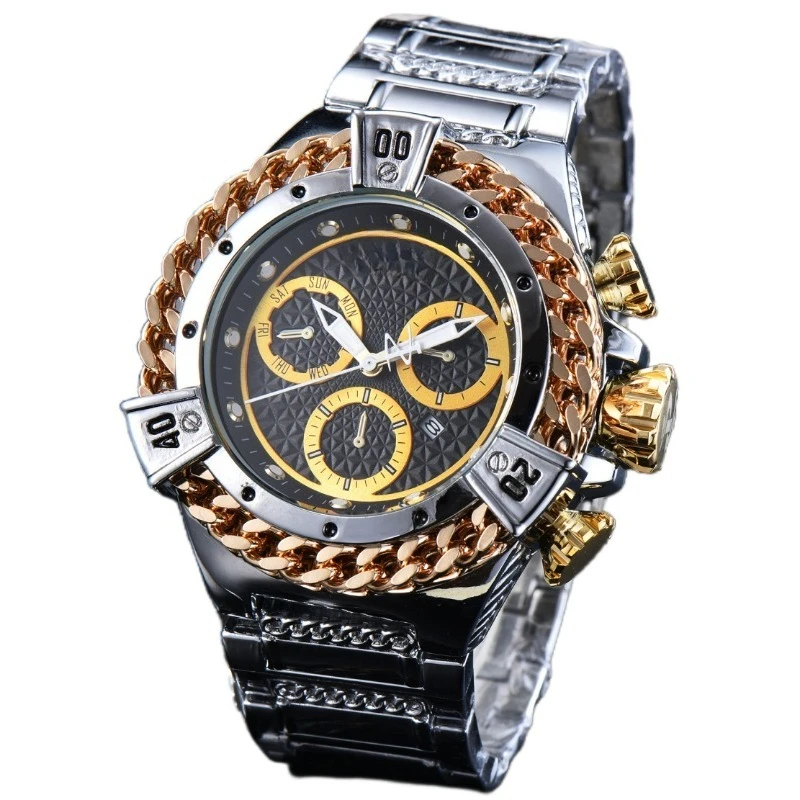 

Роскошные мужские кварцевые часы 202, ремешок из нержавеющей стали, сапфировое стекло, светящийся календарь, хронограф, деловой повседневный стиль для мужчин