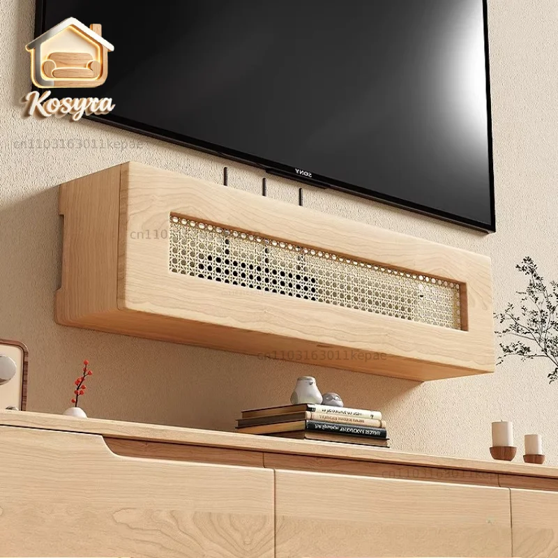 

Mid Century Woven Rattan WiFi Router Organizer Wall Mounted Set Top Box Racks Vintage Style Home Cable Storage Solution