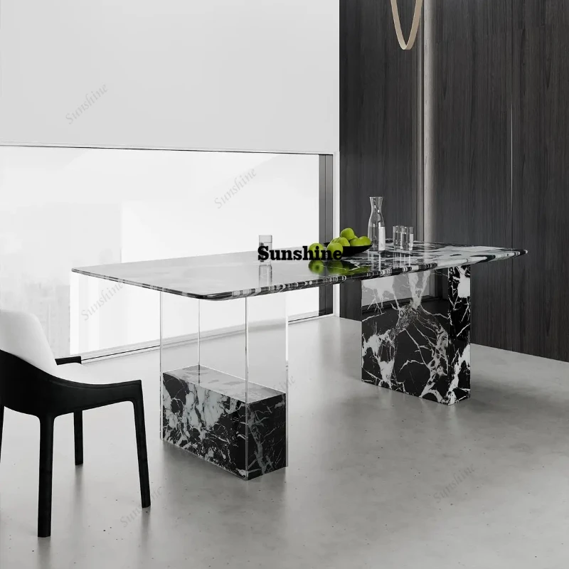 

"Floating Dining Table - Calacatta Black Gold Luxury Stone, Scratch-Resistant Rectangular for Small Space Homes"