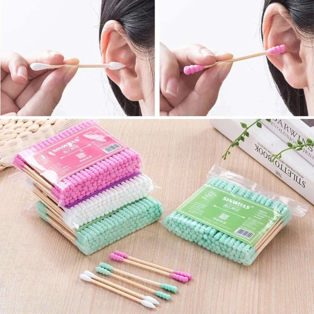 100pcs Colorful Safe Pure Cotton round spike Swabs Baby Infant Dual Head Use Cleaning Makeup Swabs for Ear Nostril Cleaning