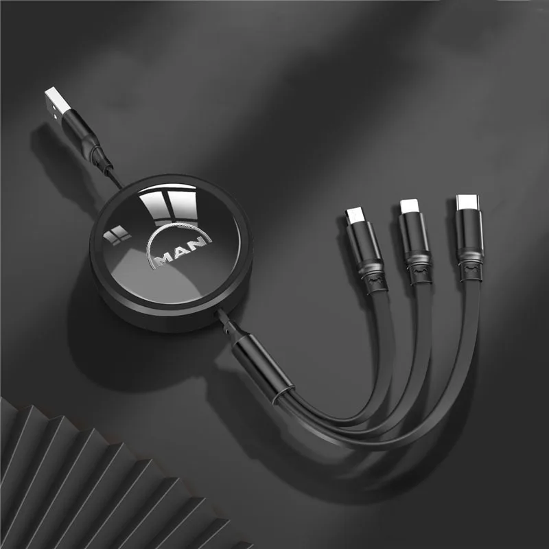 3in1Retractable Type C to Type C Cable USB C Fast Charging Data Cord For MAN TGX TGM TGA TGS TGE Far