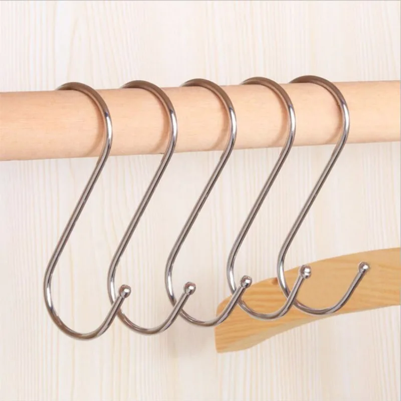 New Stainless Steel S-Shape Hooks Multi-function Hanging Hook for Clothes Bags Towels Home Kitchen Bathroom Storage Rack Holders