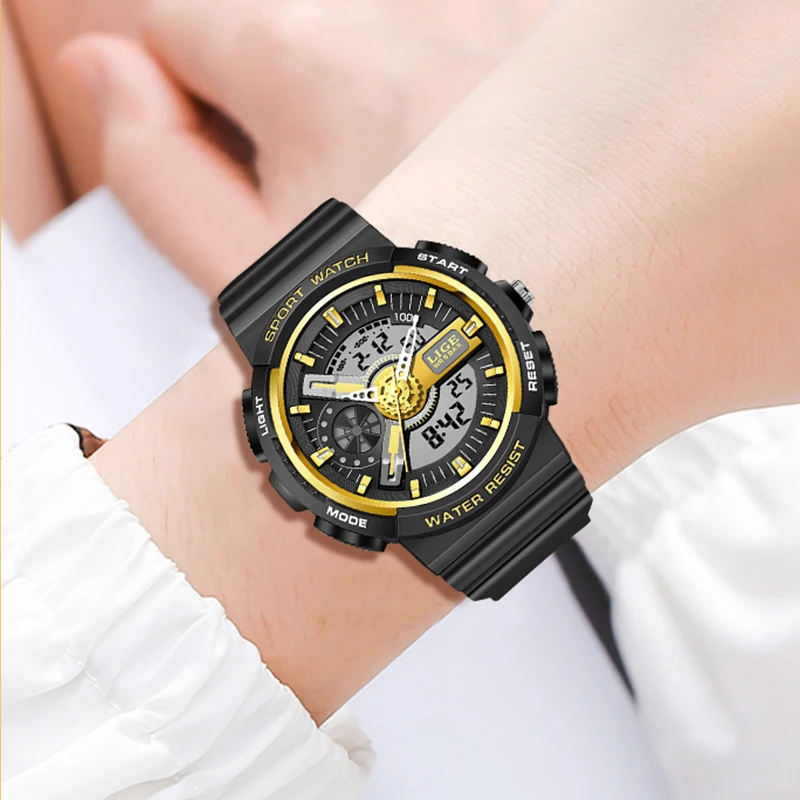 LIGE Kid Electronic Watch Dual Digital Casual Sport Children Waterproof Luminous Silicone Fashion Watches for Boy Girl Clock+Box