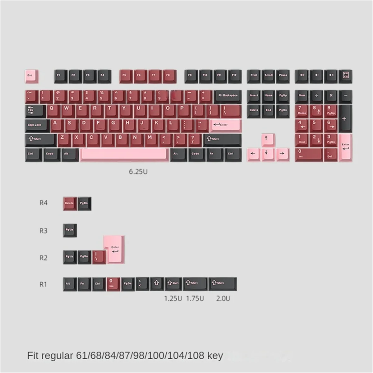 125 Keys PBT Double Shot Keycaps Set Key Caps Cherry Height for MX Mechanical Gaming Keyboard , Type-C