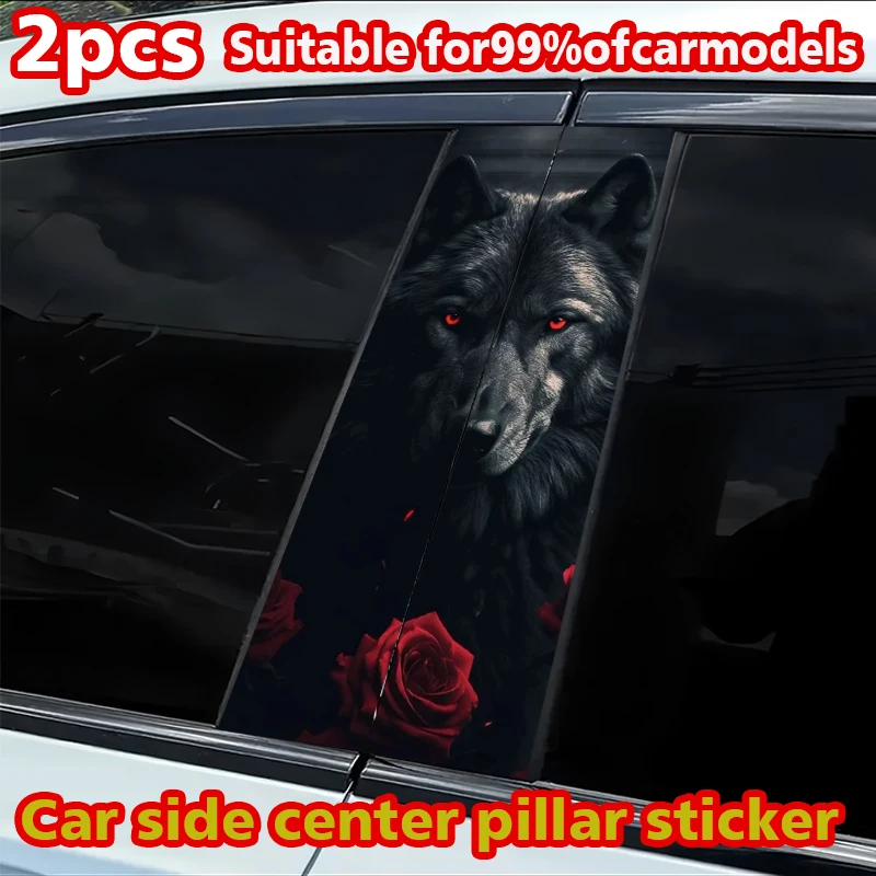 

2 шт. наклеек на B-стойку автомобиля с изображением черного волка и красных роз, устойчивые к царапинам, персонализированные наклейки.