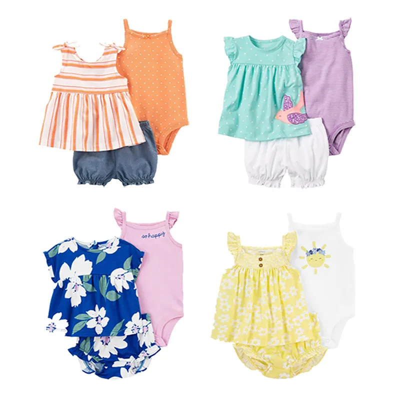 3pcs Baby Girls Clothes Cute Bebe Children Clothing Short Sleeve Shorts Cover Clothes Toddler Girls Cotton 100% Summer Set 6-24M