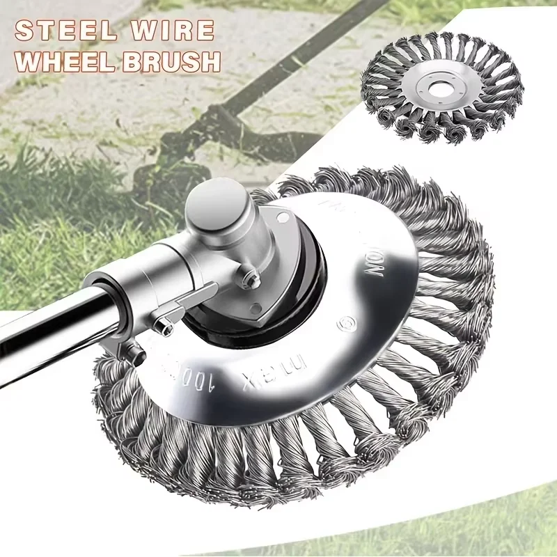 6/8 Inch Weed Brush Cutter Head Lawn Mower Universal Grass Trimmer Head Steel Wire Wheel Brush Garden Trimmer Head