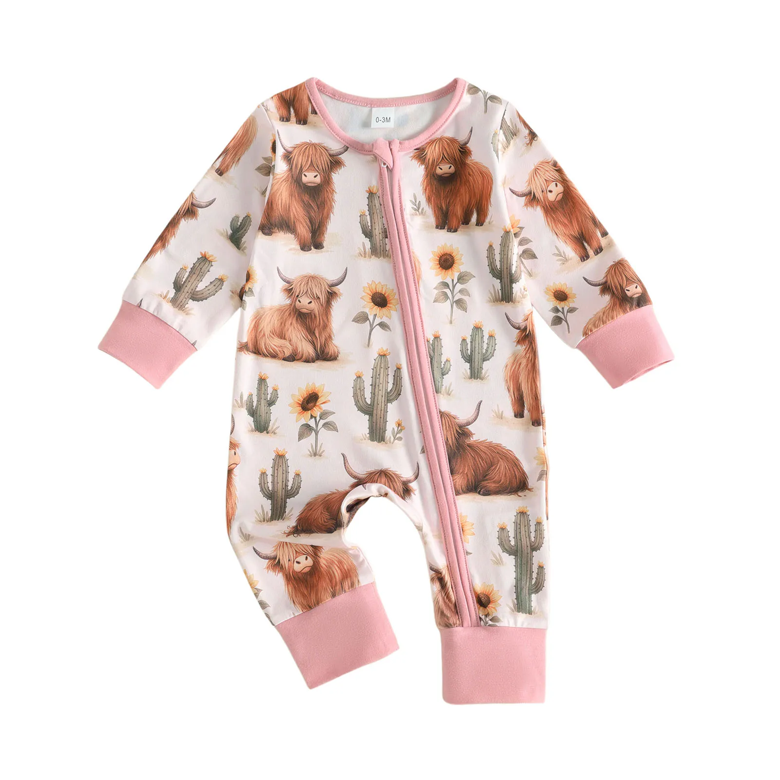 Baby Girl Long Sleeve Romper Western Style Printed Zipper Jumpsuit for Fall