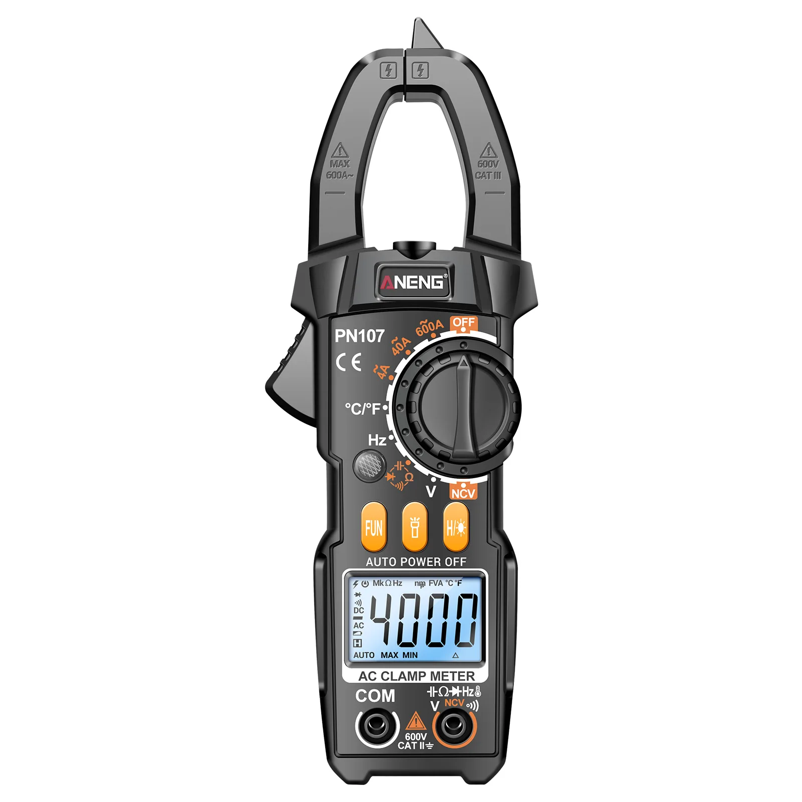 PN107 Professional Electrician Tools 4000 Counts Digital Clamp Meter 600A AC Current Tester NCV Capacitance Capacitance