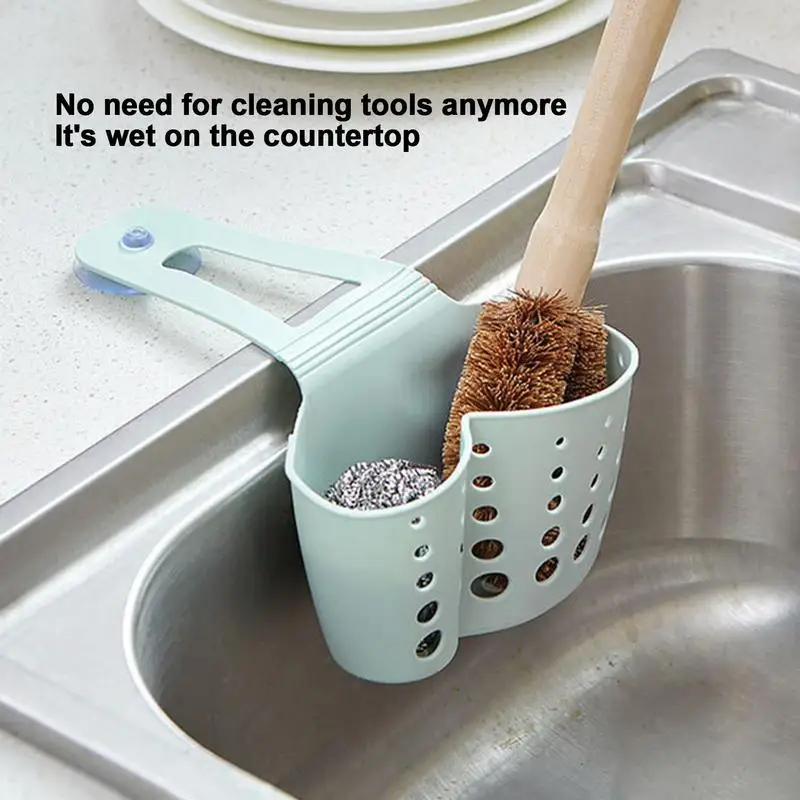 Kitchen Sink Basket Hangable Countertops Strainer Wash Basin Storage Colander TPR Sink Organizer Suction Cup Storage Basket